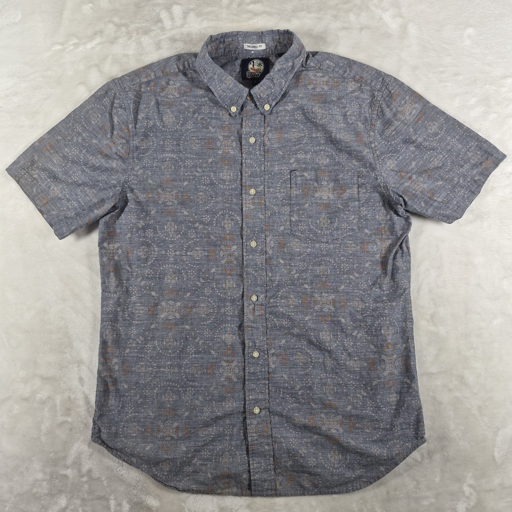 Reyn Spooner Button Down Shirt Men's Large Blue Tailored Fit Geometric Casual